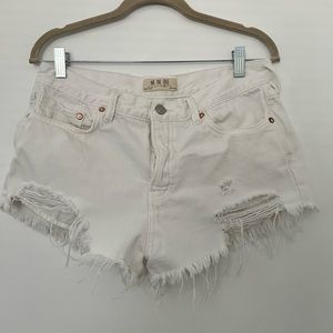 Free People Loving Good Vibrations Cotton Frayed Denim Shorts